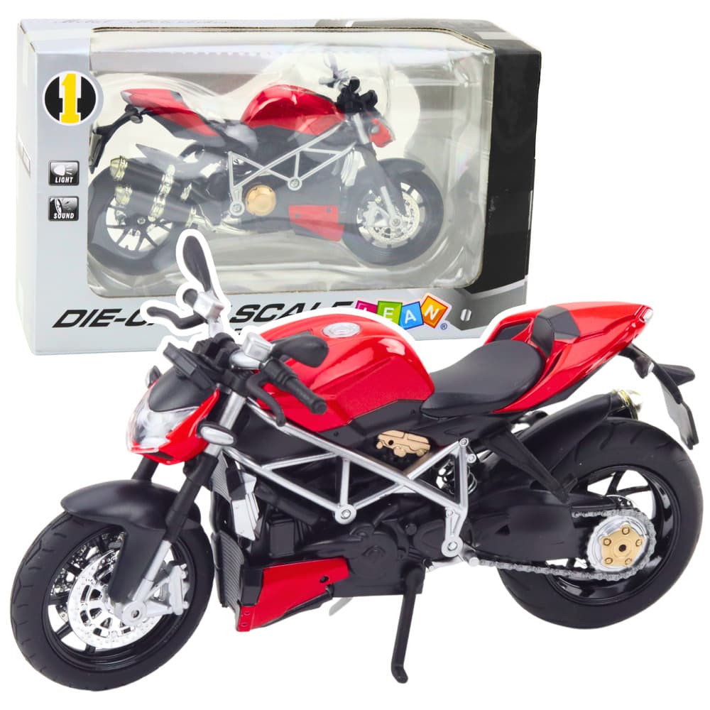 LEAN TOYS Motocikel športni kovinski, rdeč, srebrni vložki, 1:12
