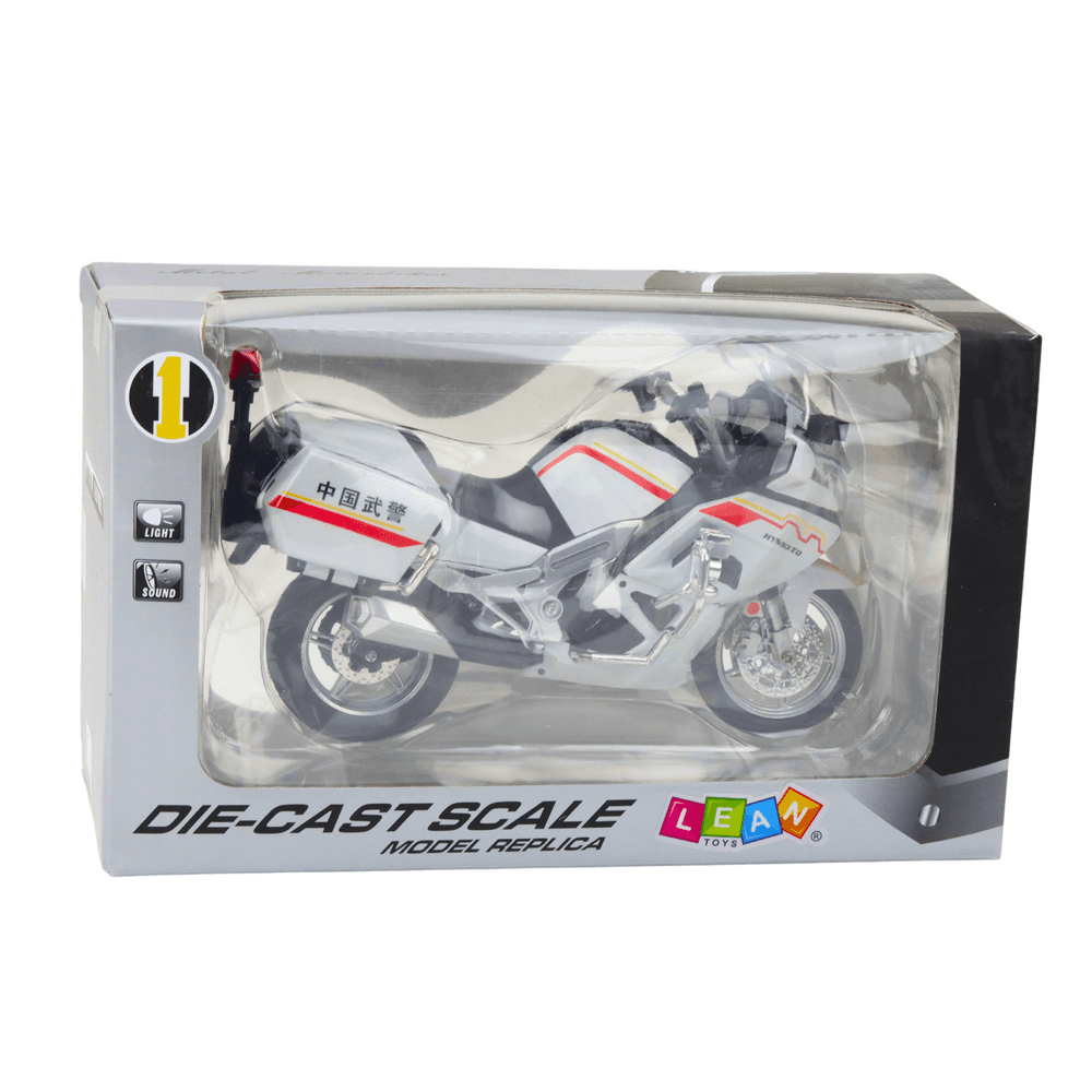 LEAN TOYS Motocikel kovinski, beli, rdeče-rumeni dodatki, 1:12 4