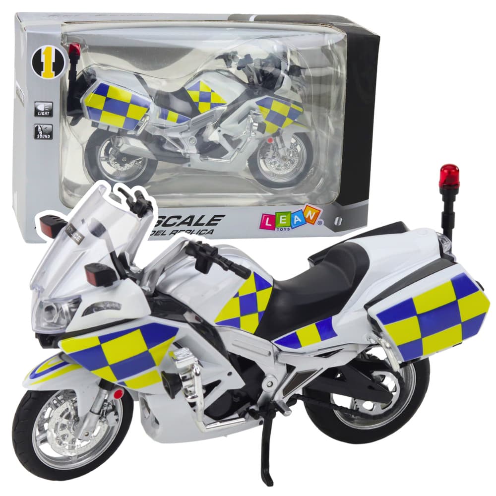 LEAN TOYS Motocikel policijski kovinski, beli, 1:12