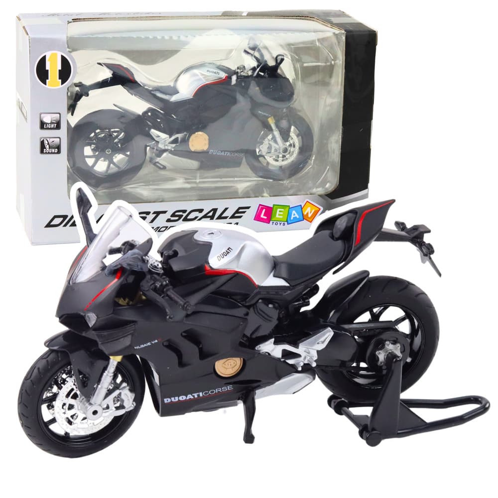 LEAN TOYS Motocikel športni kovinski, črn, srebrni vložki, V4, 1:12