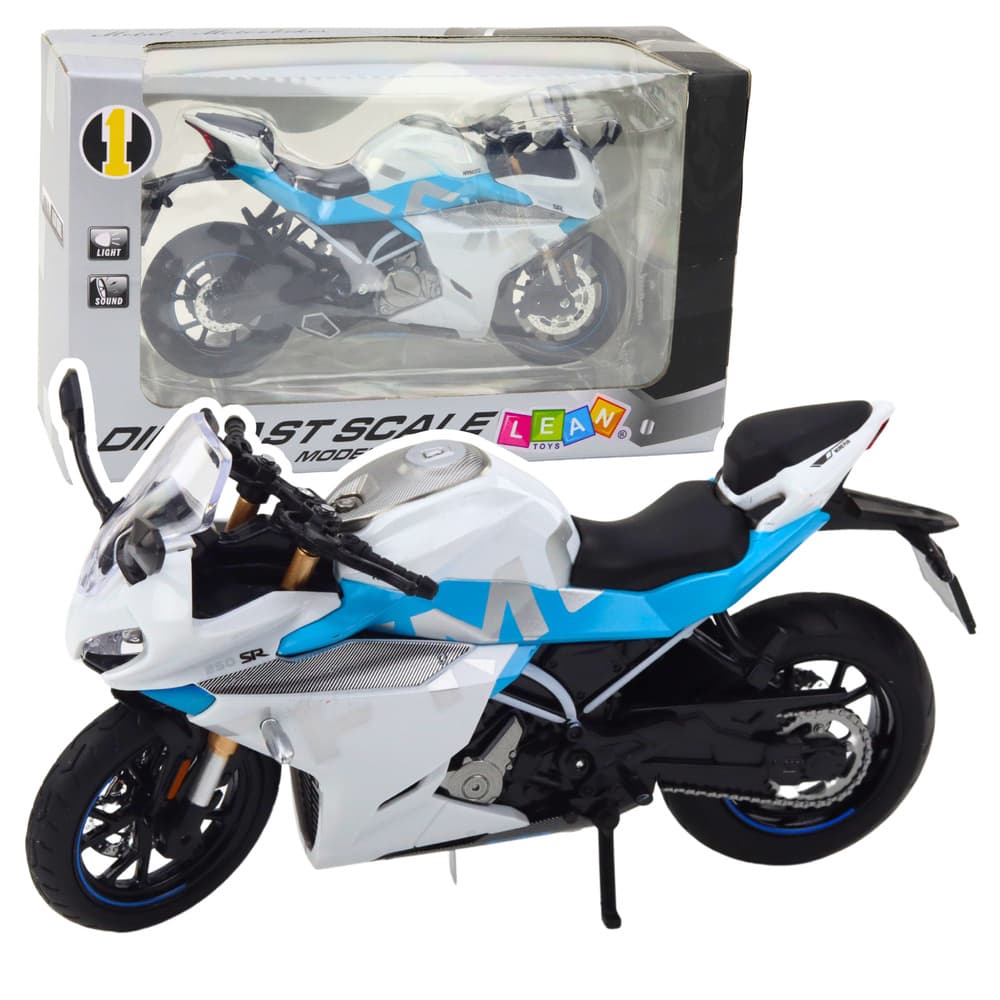 LEAN TOYS Motocikel športni kovinski, belo-modri, 1:12