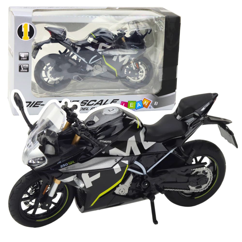 LEAN TOYS Motocikel športni kovinski, črn, 250 SR, 1:12
