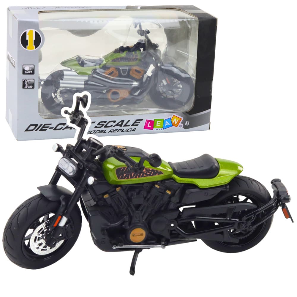 LEAN TOYS Motocikel Chopper kovinski, črn, zeleni dodatki, 1:12