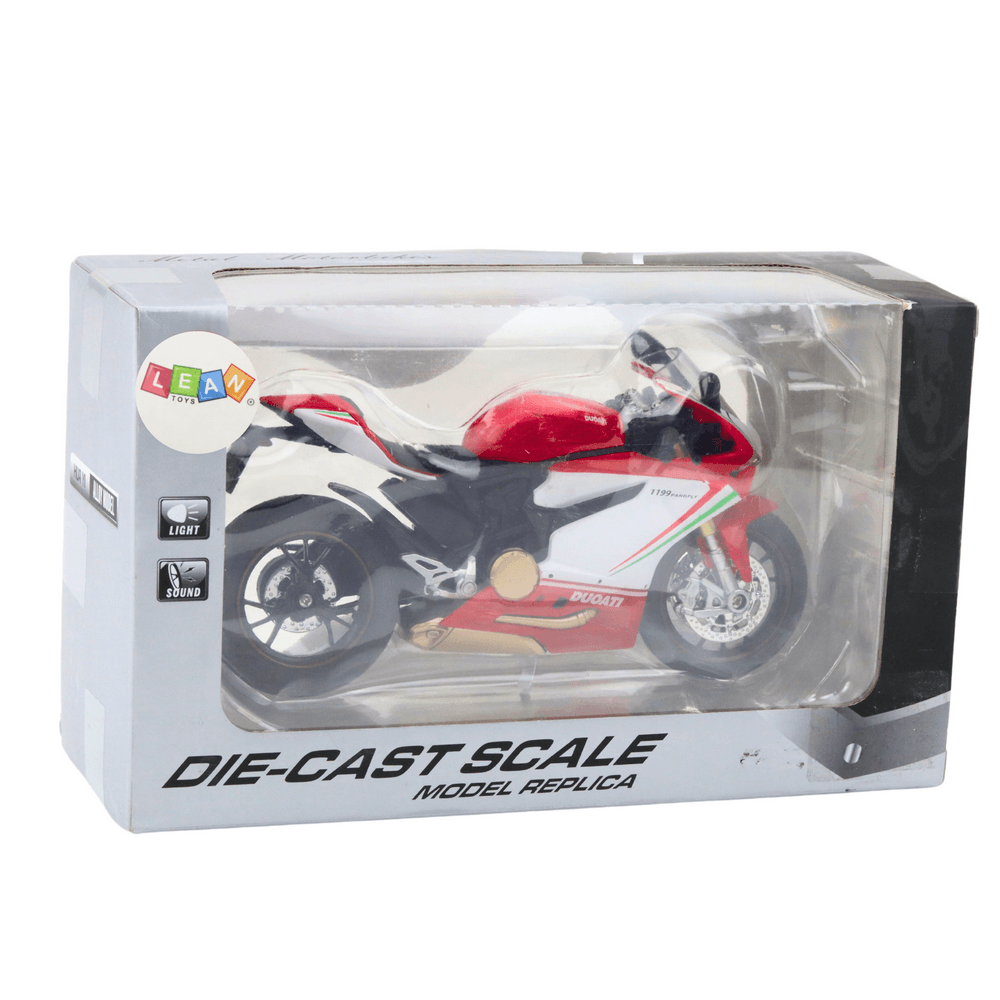 Športni motocikel LEAN TOYS, kovinski, rdeče-bel, 1:12 4