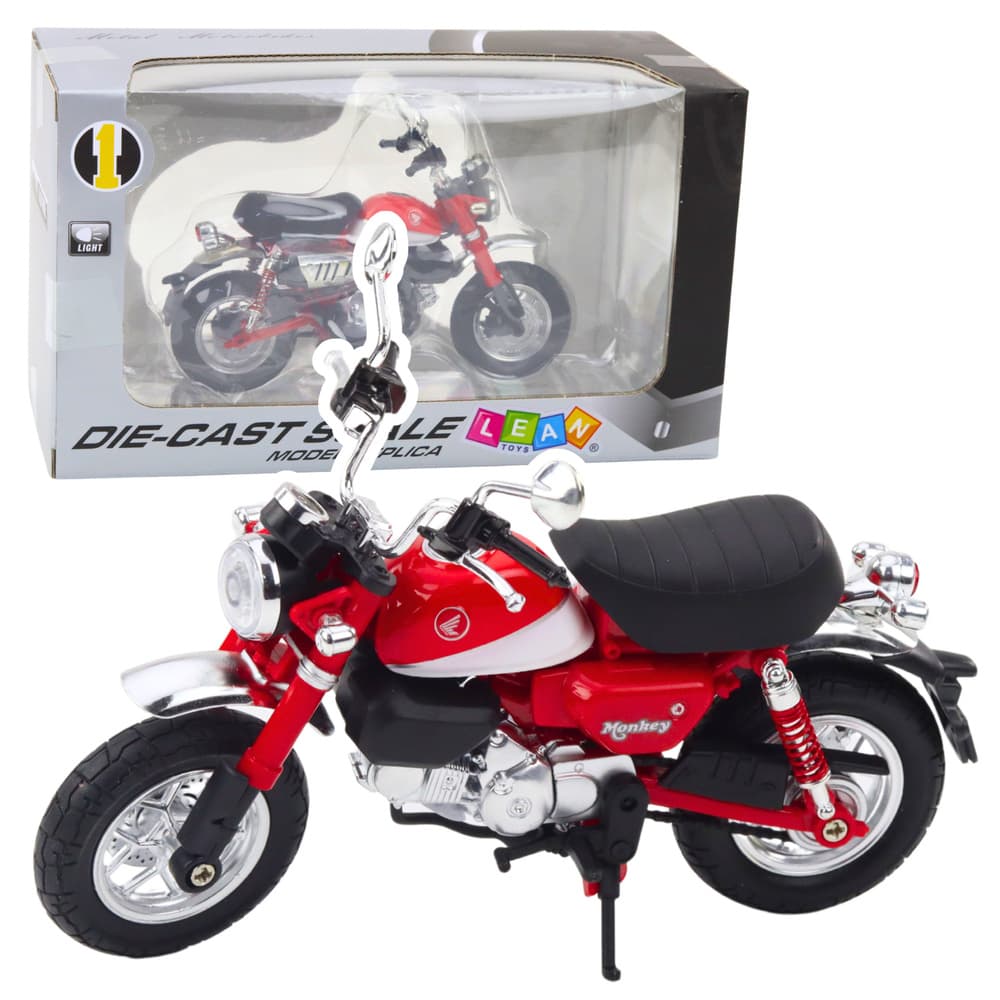 LEAN TOYS Motocikel retro klasičen, rdeč, s svetlobnim efektom, 1:12