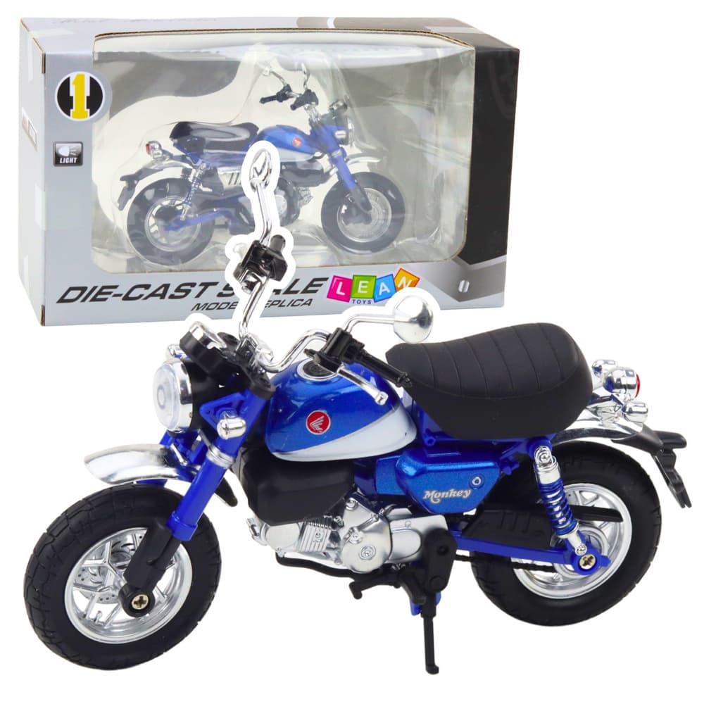 LEAN TOYS Motocikel retro klasičen, moder, s svetlobnim efektom, 1:12
