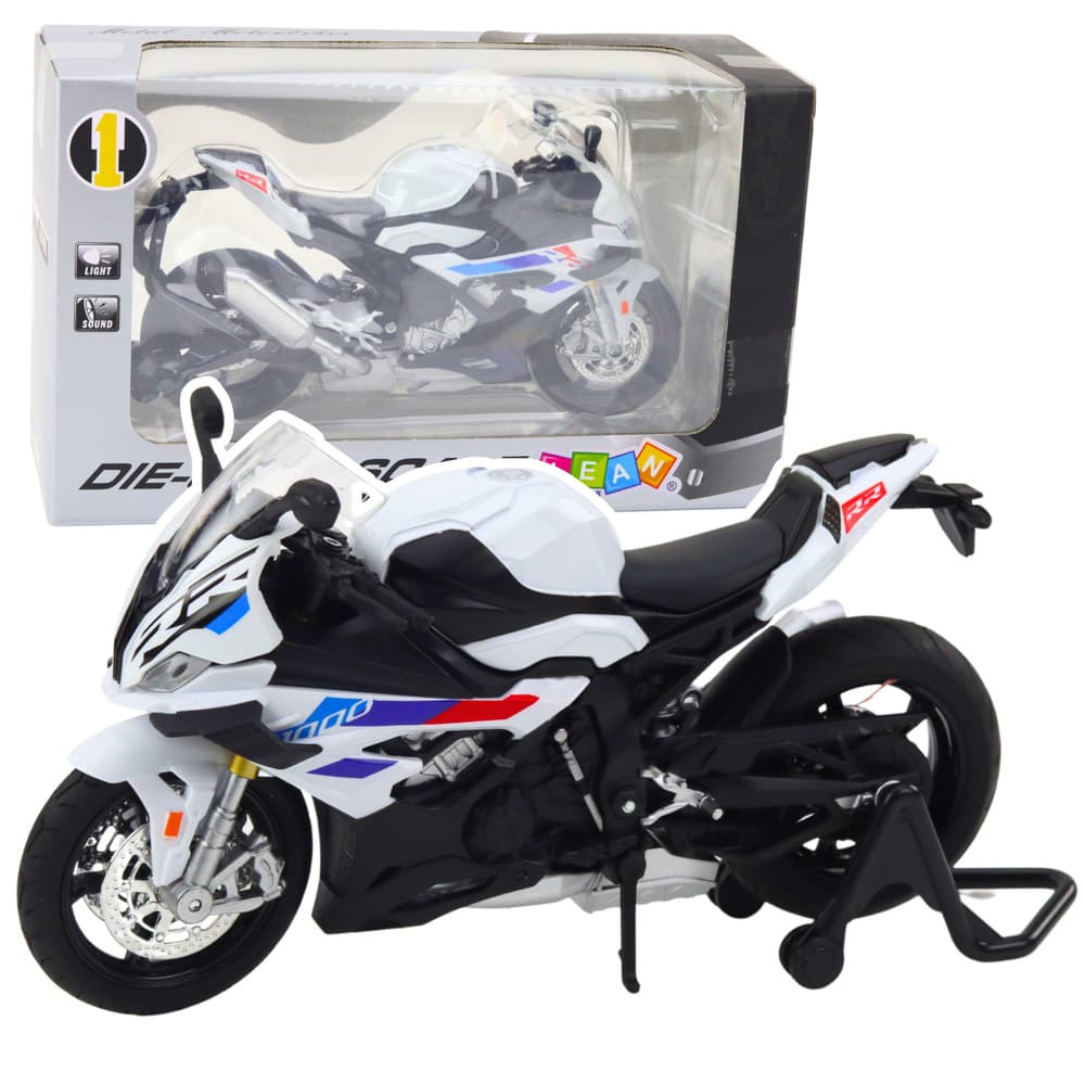 LEAN TOYS Motocikel športni kovinski, beli, S1000, 1:12