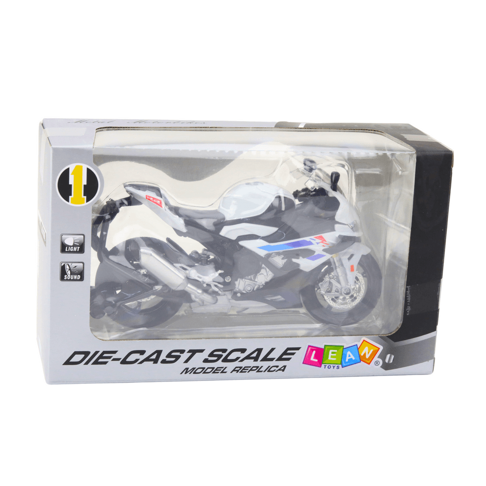 LEAN TOYS Motocikel športni kovinski, beli, S1000, 1:12 4