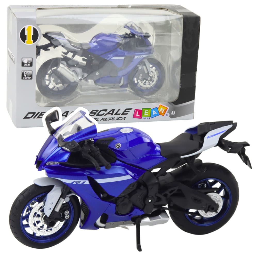 LEAN TOYS Motocikel športni kovinski, temno moder, R1, 1:12