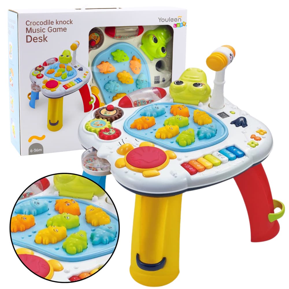 LEAN TOYS Interaktivni stolček za učenje s kljucem, bobnom in krokodilom