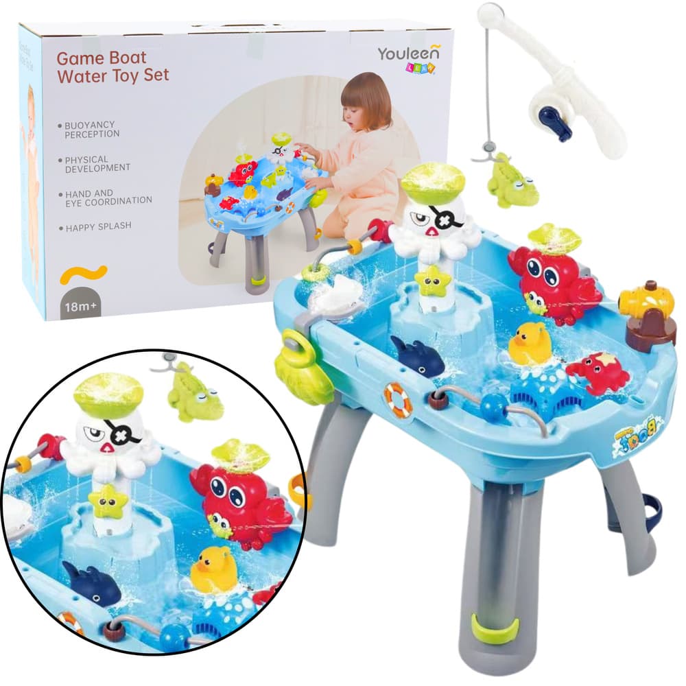 LEAN TOYS Interaktivni vodni stolček za ribolov z dodatki - modra