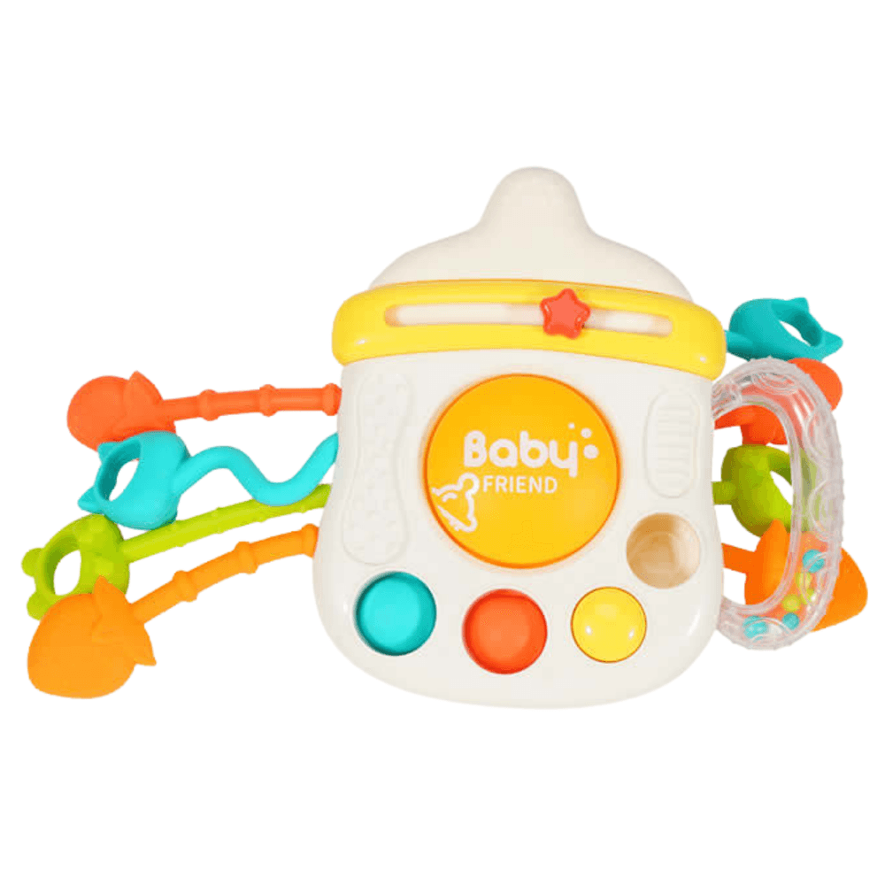 LEAN TOYS Senzorična igrača - flaška 3v1 (grizalo, ropotuljica) 2