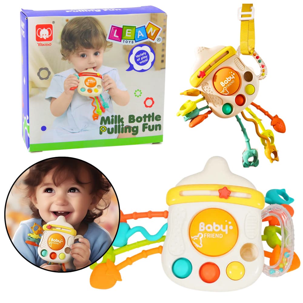 LEAN TOYS Senzorična igrača - flaška 3v1 (grizalo, ropotuljica)