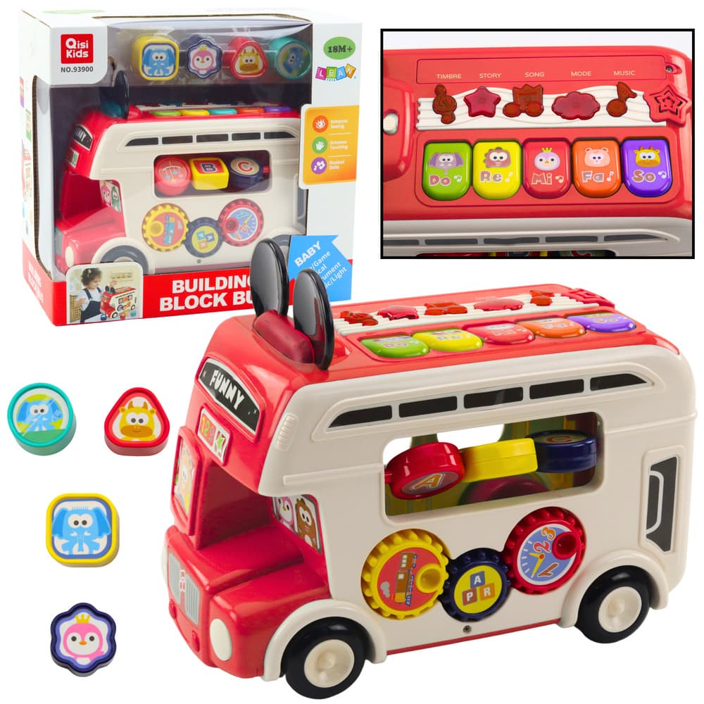 LEAN TOYS Interaktivni avtobus - črkovalnik, rdeč, s lučmi in zvoki