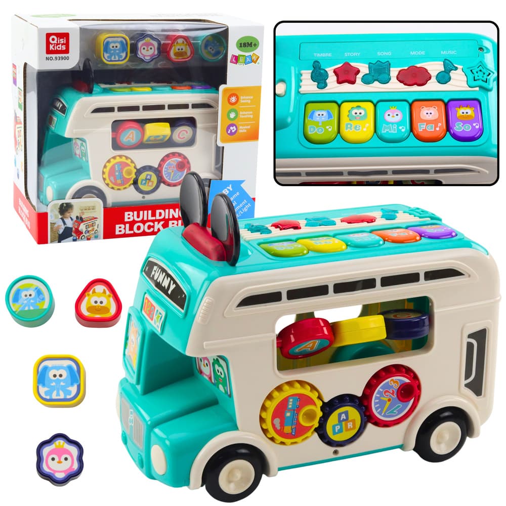 Interaktivni izobraževalni avtobus LEAN TOYS - sorter, luči, zvoki, turkizna