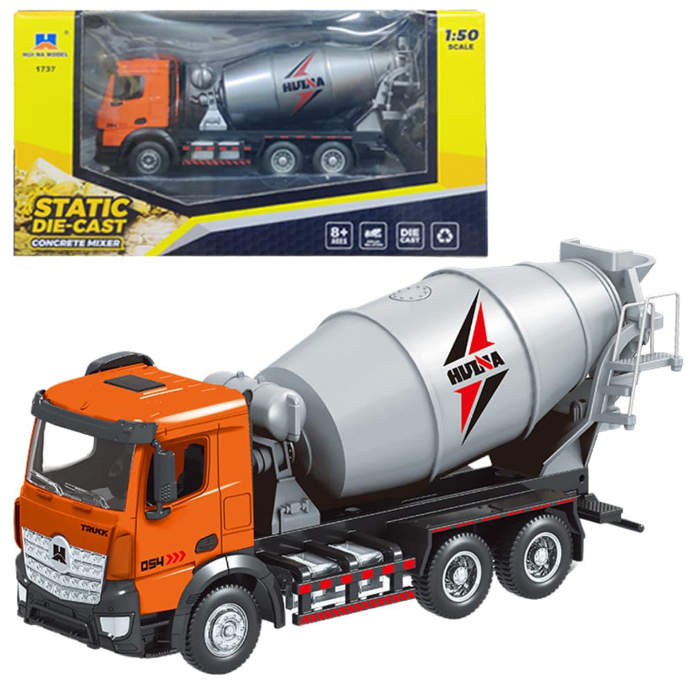 LEAN TOYS mešalec betona, kovinski, HUINA, oranžni, 1:50
