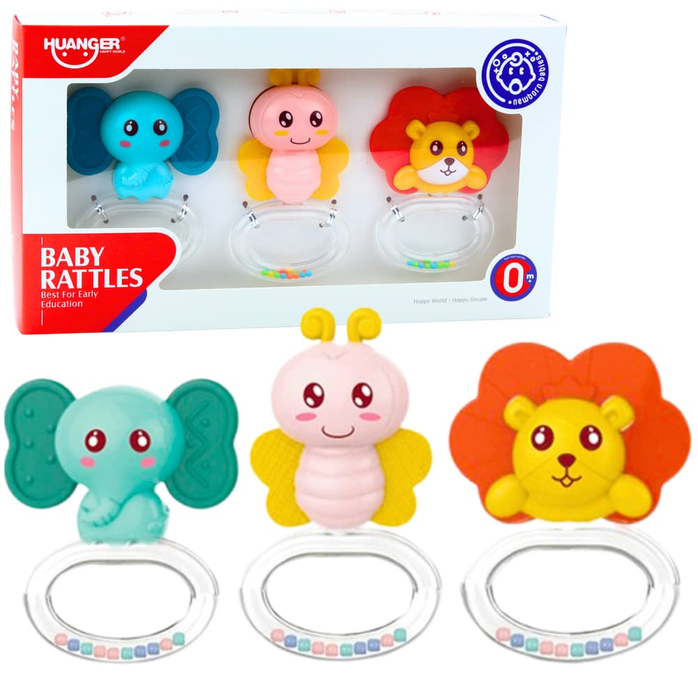 Set grizal in ropotuljic za dojenčka Lean Toys, živali, 3 kosov