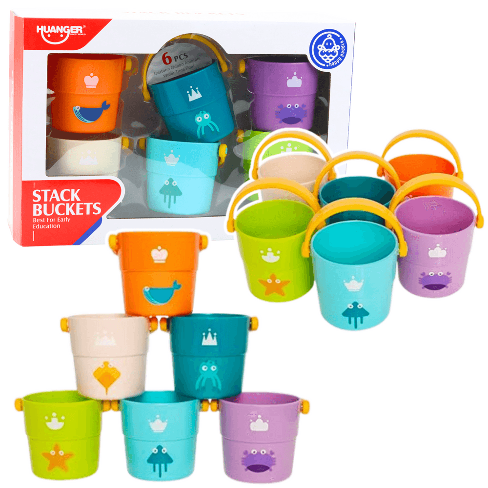 LEAN TOYS komplet pisanih vedrc za kopanje (6 kosov)