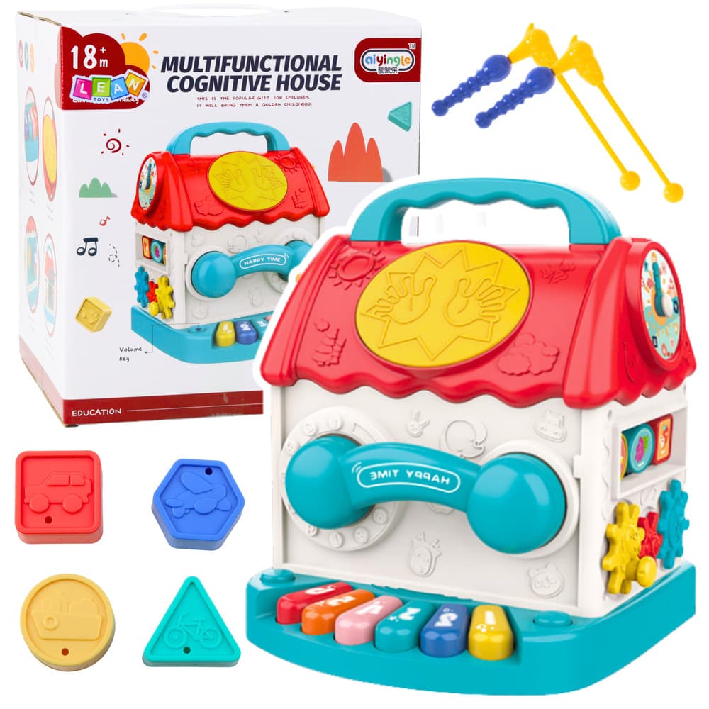 LEAN TOYS Hiška zvočna in svetlobna kostka z uro in obročki