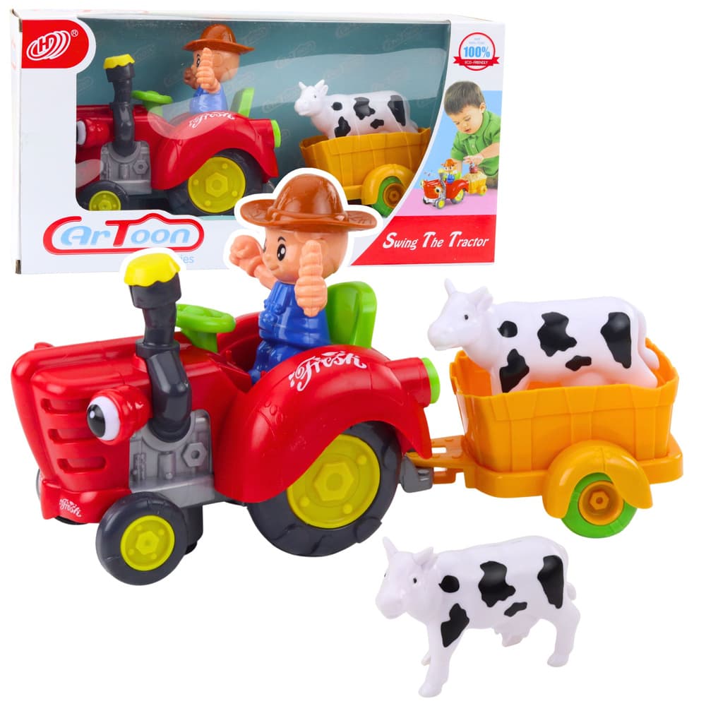 Interaktivni traktor kmetija, prikolica, kravica, luči, zvoki