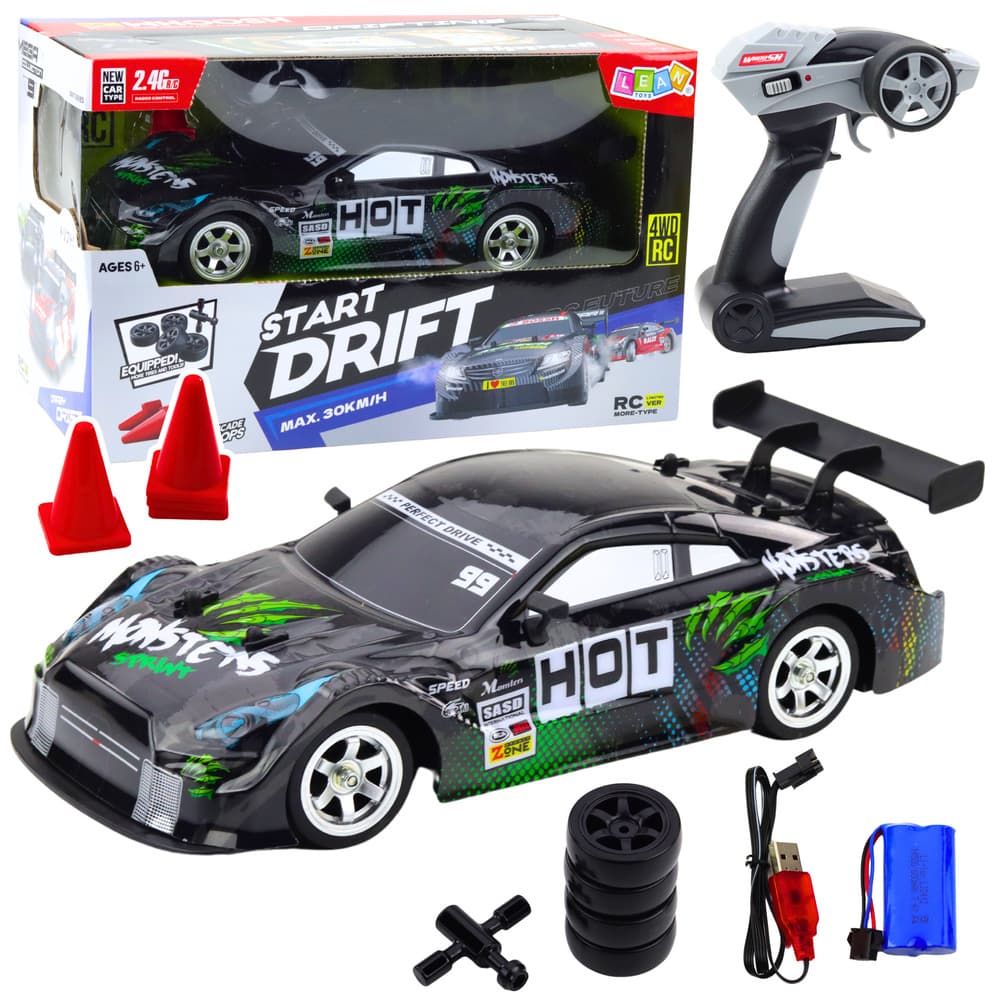 LEAN TOYS RC Drift dirkalnik - črno-zeleni, 30 km/h, 1:16