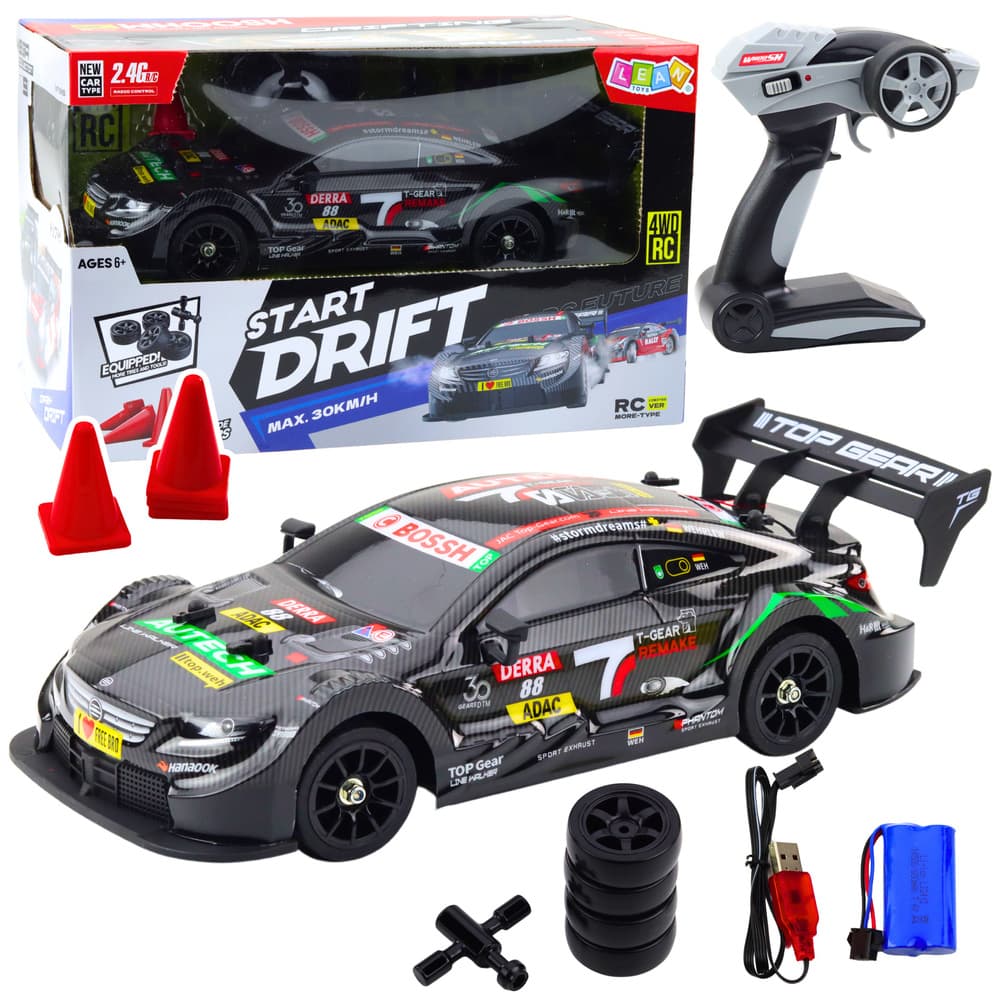 LEAN TOYS RC Drift dirkalnik - črni karbon, 30 km/h, 1:16