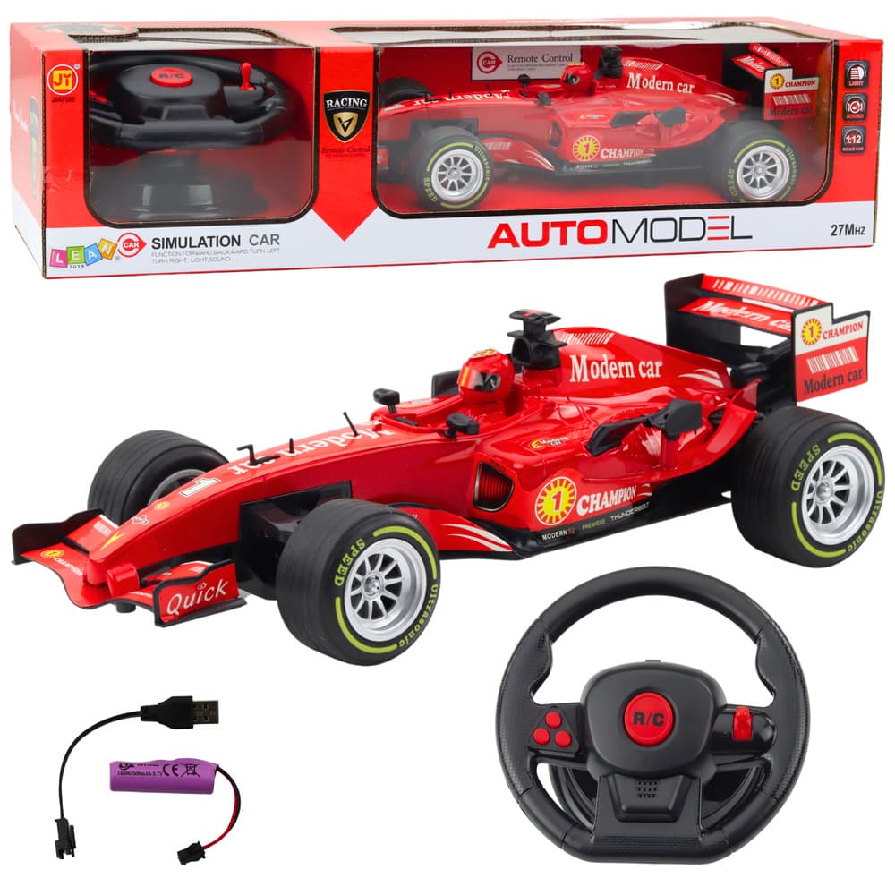 LEAN TOYS RC dirkalnik na daljinsko upravljanje (rdeč, volan, luči, zvoki, 1:12)