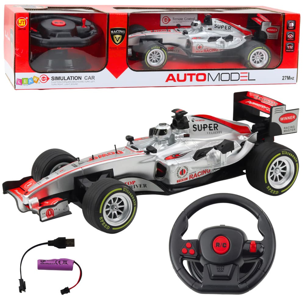 LEAN TOYS RC dirkalnik na daljinsko upravljanje (srebrn, volan, luči, zvoki, 1:12)