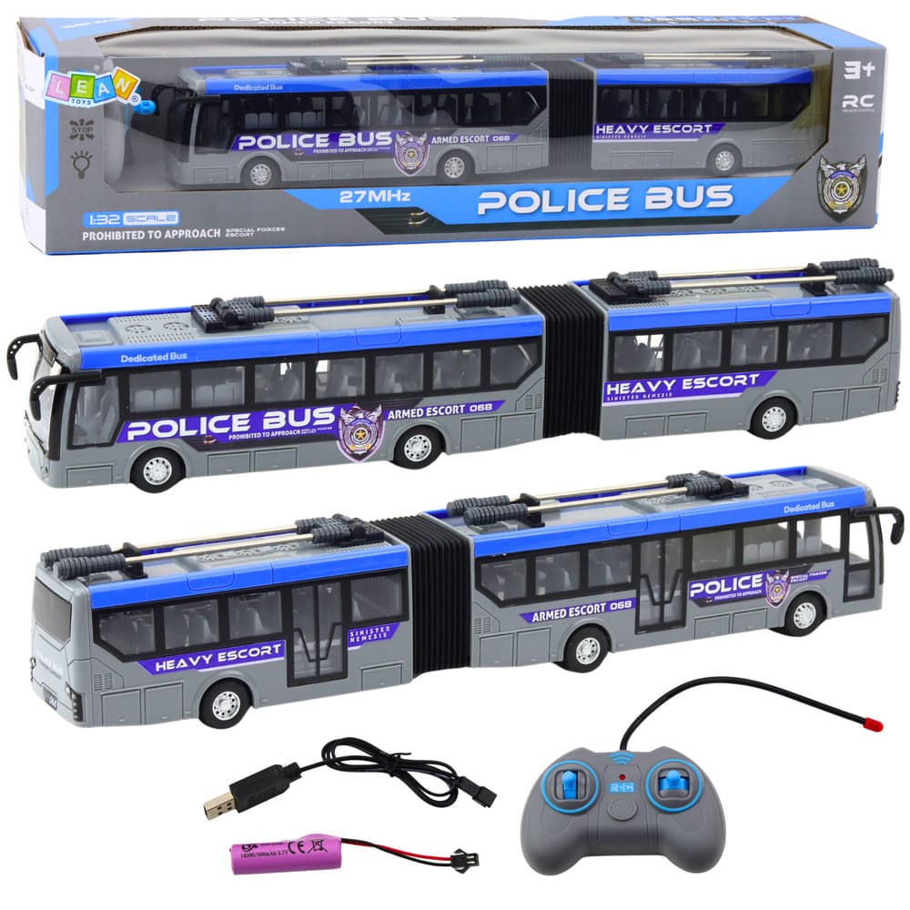 Zglobni avtobus policijski RC s LED lučmi, siv 1:32