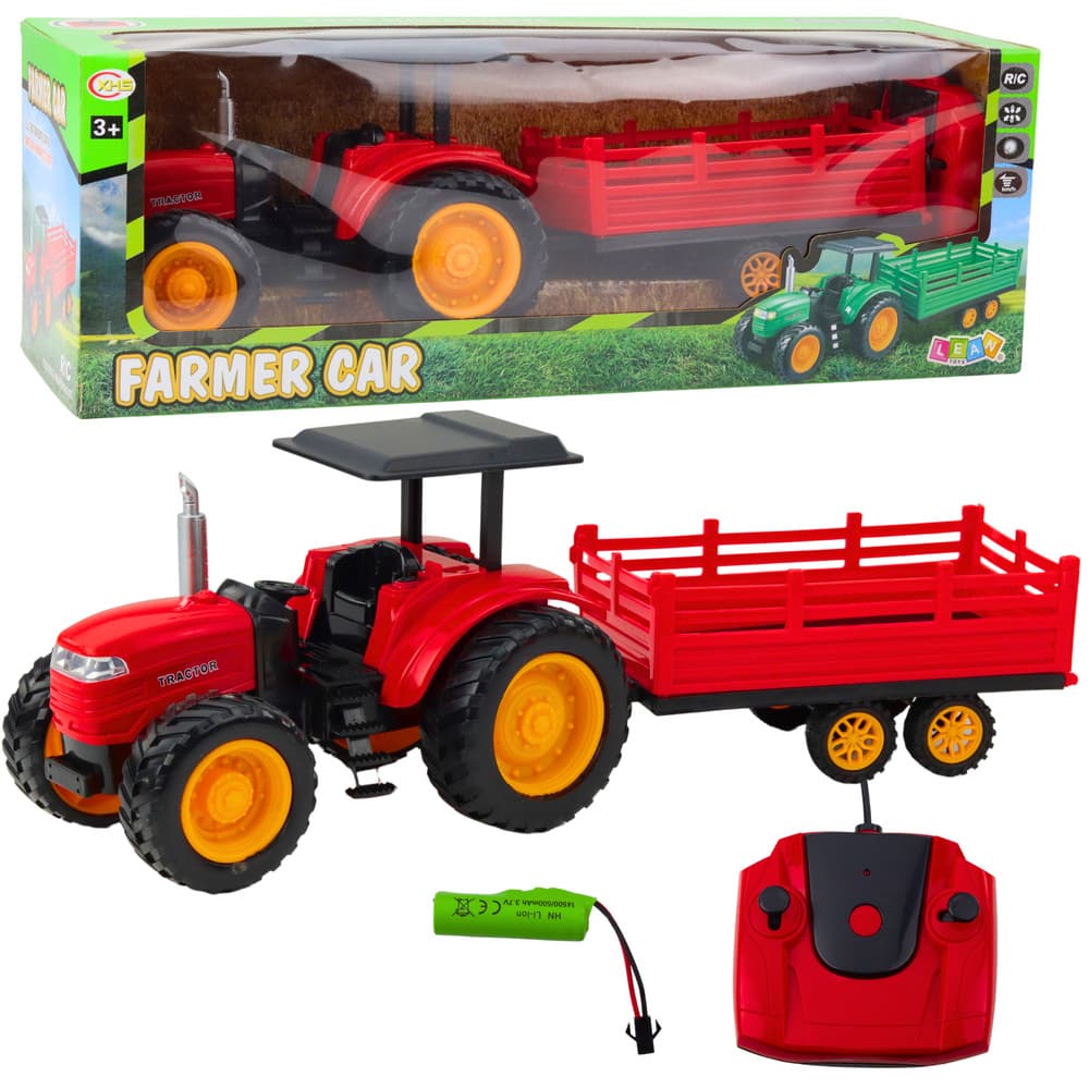 Traktor s prikolico na daljinsko upravljanje RC, rdeč