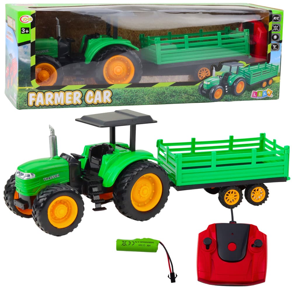 Traktor na daljinsko upravljanje s prikolico, zeleni