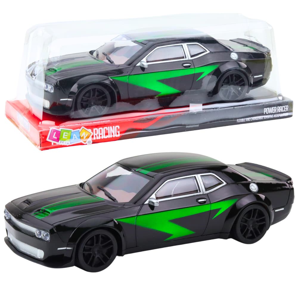 LEAN TOYS Športni avto z zadnjim pogonom (črn z zelenimi črtami)