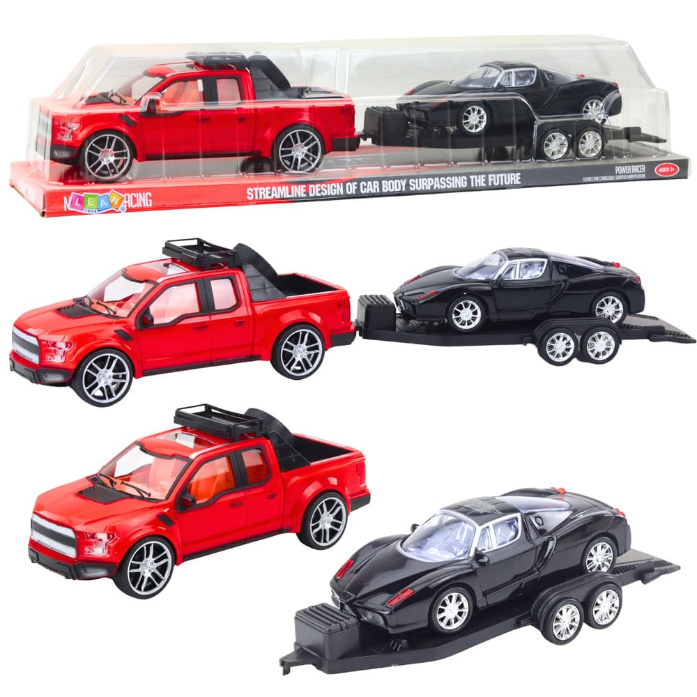 LEAN TOYS Terensko vozilo z avtovleko in športnim avtomobilom, rdeče