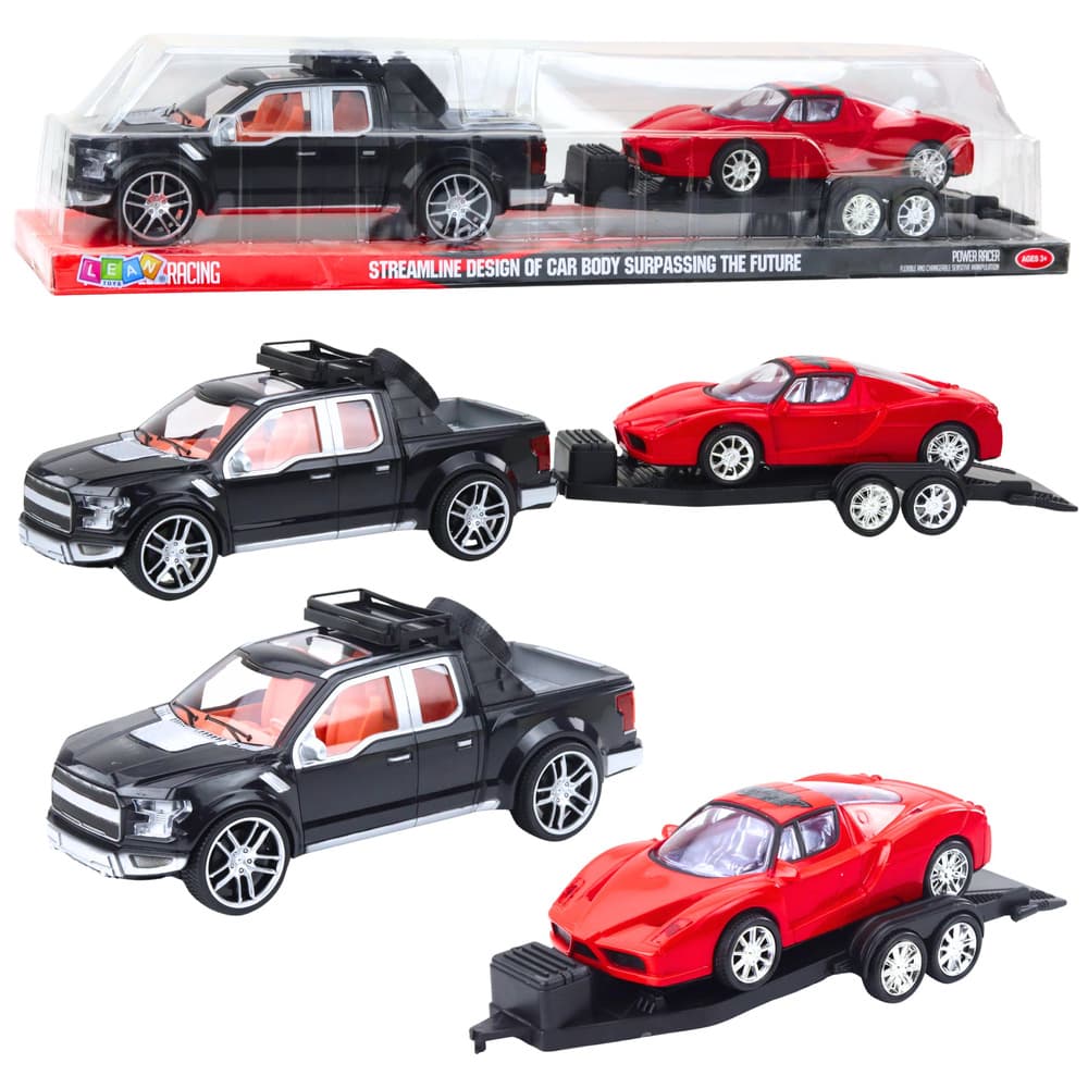 LEAN TOYS Terensko vozilo z avtovleko in športnim avtomobilom, črno