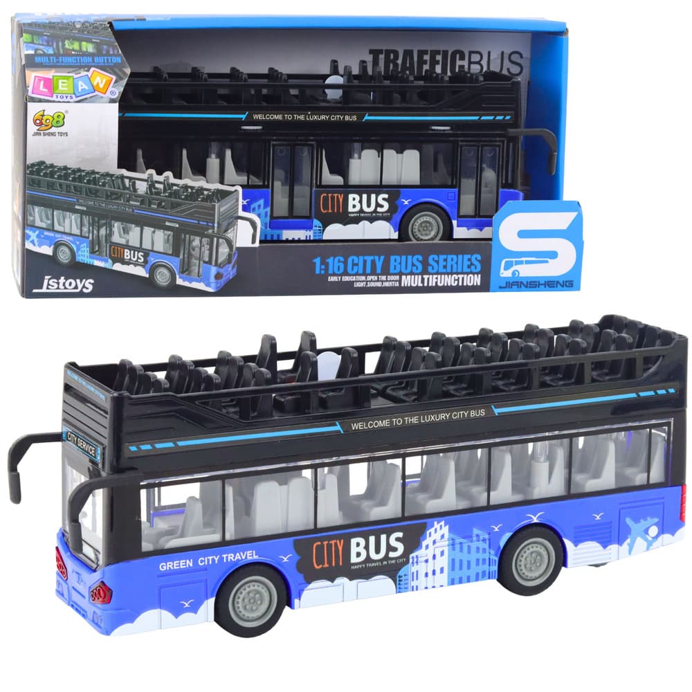 LEAN TOYS Dvoplaščni mestni avtobus 1:16, mestni, modri