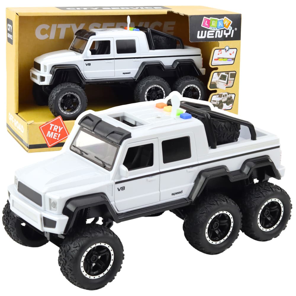 LEAN TOYS Terenski avto beli s 6 kolesi, lučmi in zvoki
