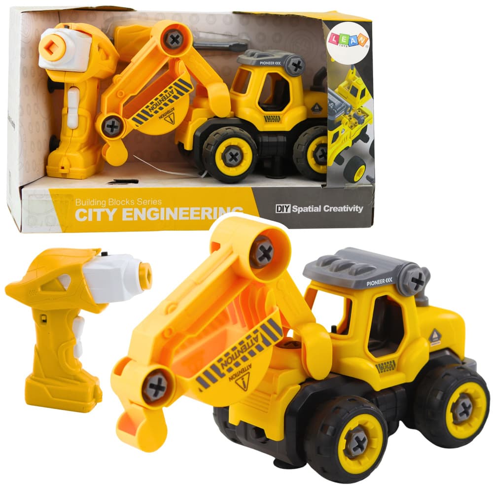 LEAN TOYS Bager za sestavljanje z RC pilotom in vijačnikom, rumeno-siv