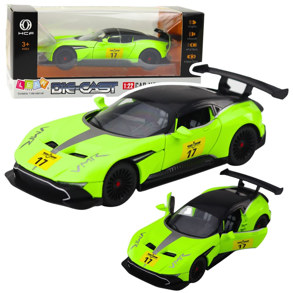 LEAN TOYS Športni avtomobil s Pull-Back pogonom, lučmi in zvoki, zelena 1:22