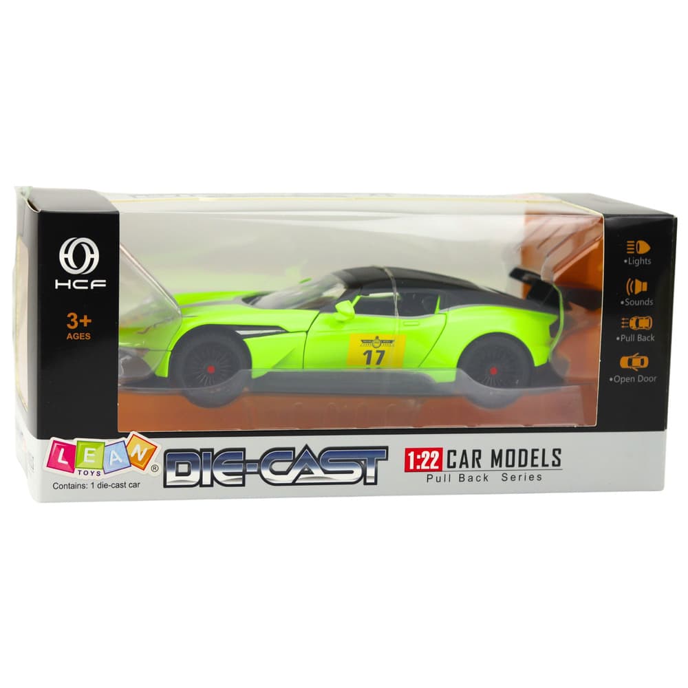 LEAN TOYS Športni avtomobil s Pull-Back pogonom, lučmi in zvoki, zelena 1:22 4