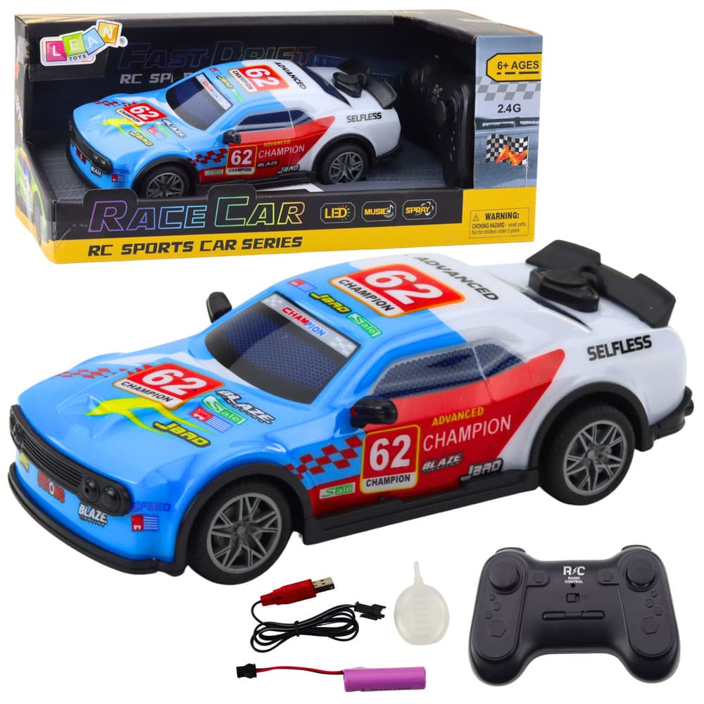 Daljinsko voden športni avto RC, luči, vodna para, modri, 1:22