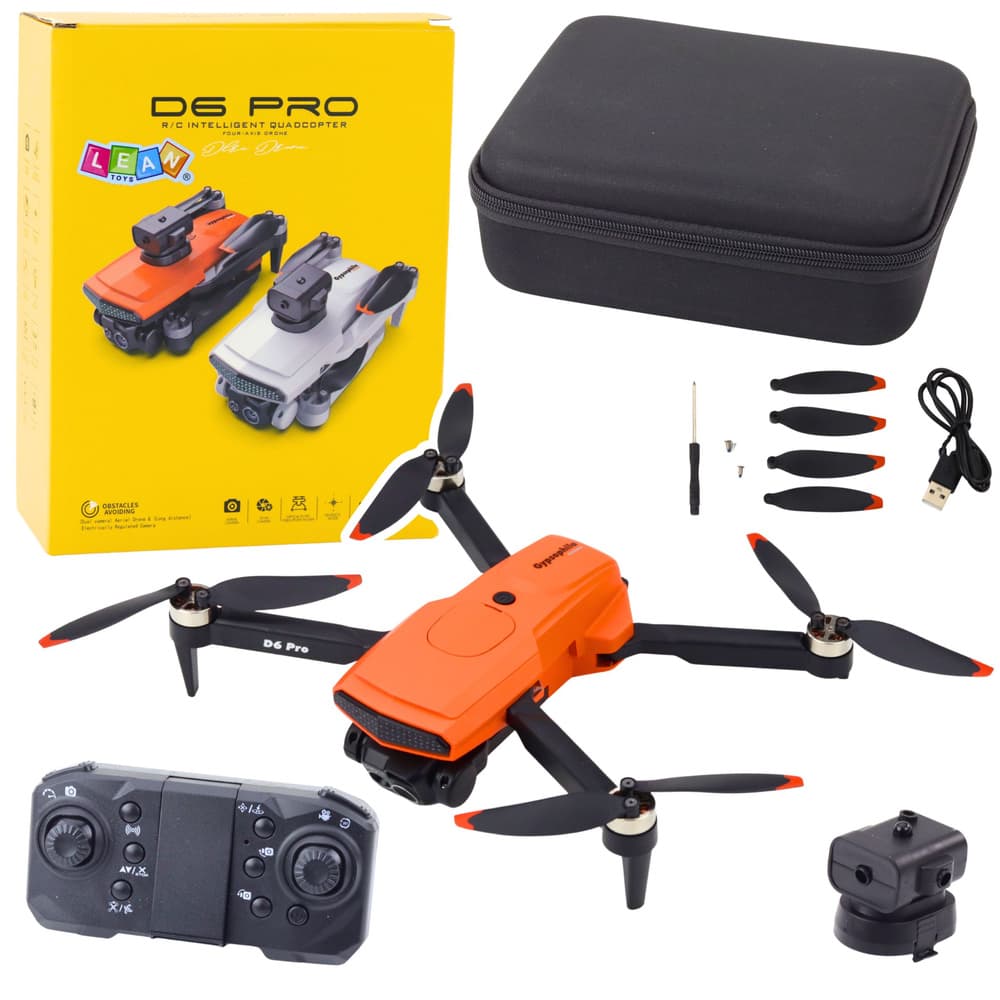 Dron LEAN TOYS D6 PRO z dvojno HD kamero, LED lučmi, oranžni