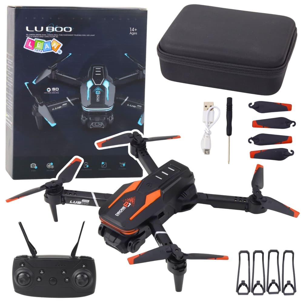 Dron LEAN TOYS LU800 s HD kamero, LED lučmi, oranžni
