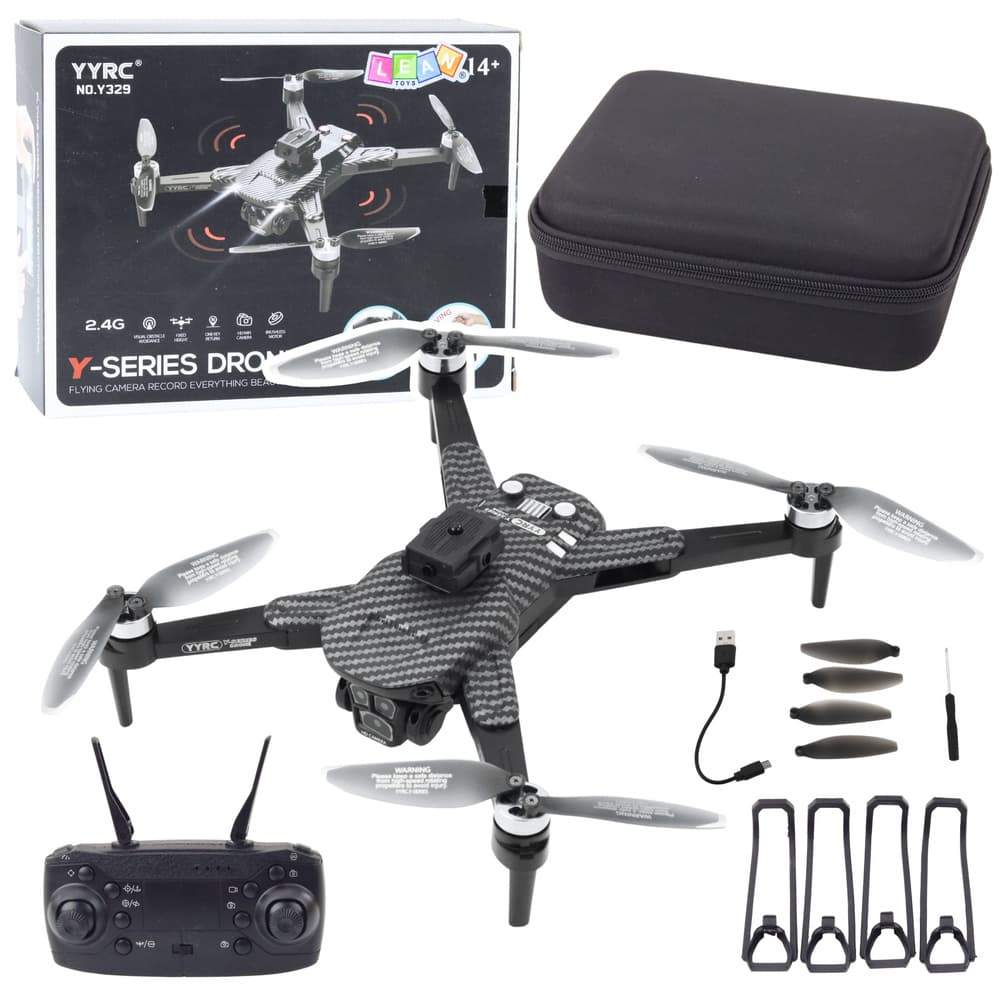 Dron LEAN TOYS Y329 s HD kamero, WiFi, LED lučmi, črni karbon