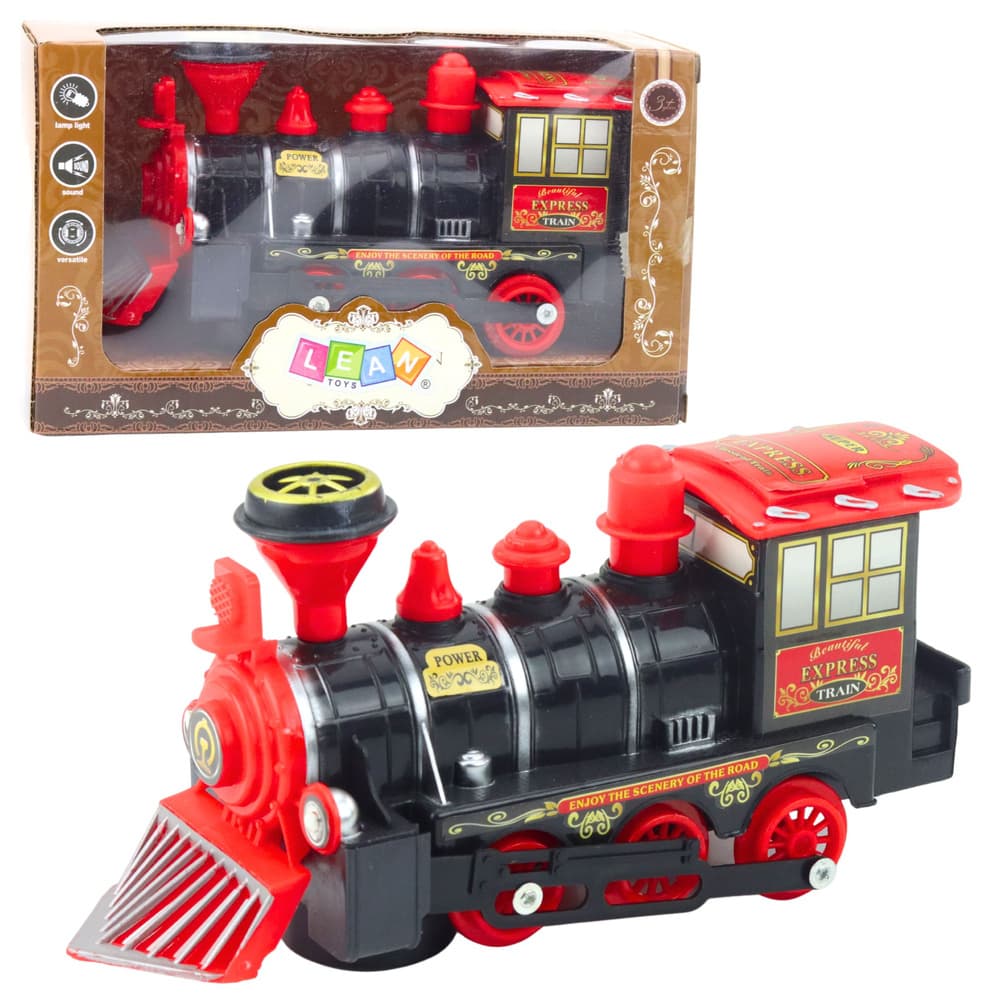 Lean Toys klasična električna lokomotiva z ovirami, luči, zvoki