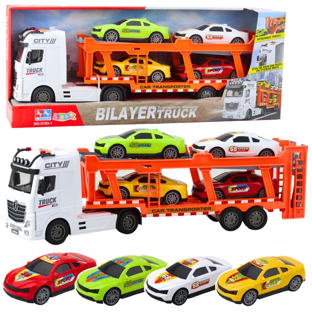 LEAN TOYS Tovornjak-vleka s 4 avtomobili, luči in zvoki