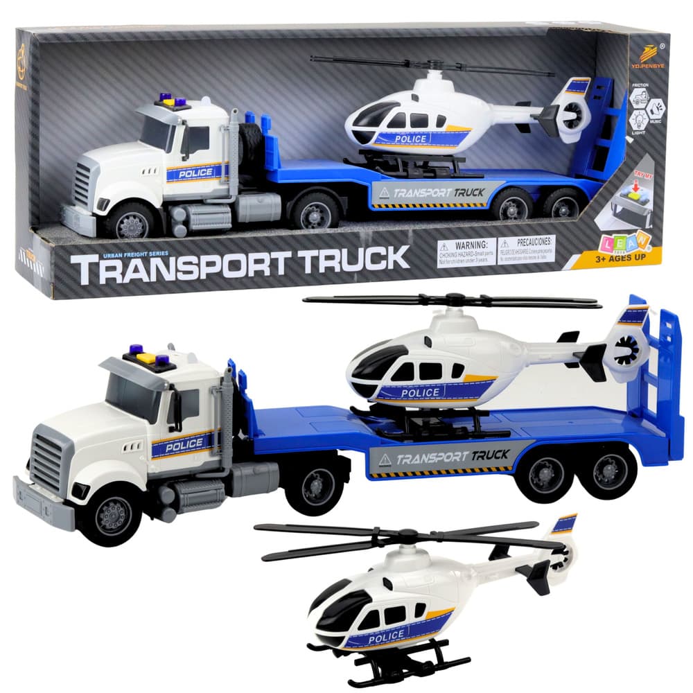 Policijski tovornjak LEAN TOYS s helikopterjem, luči, zvoki in pogon