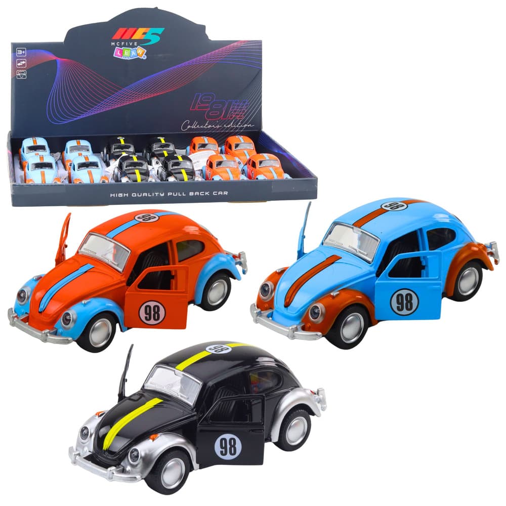 Klasični avtomobil LEAN TOYS 'Garbus' metalni, pull-back, odpirajoča vrata
