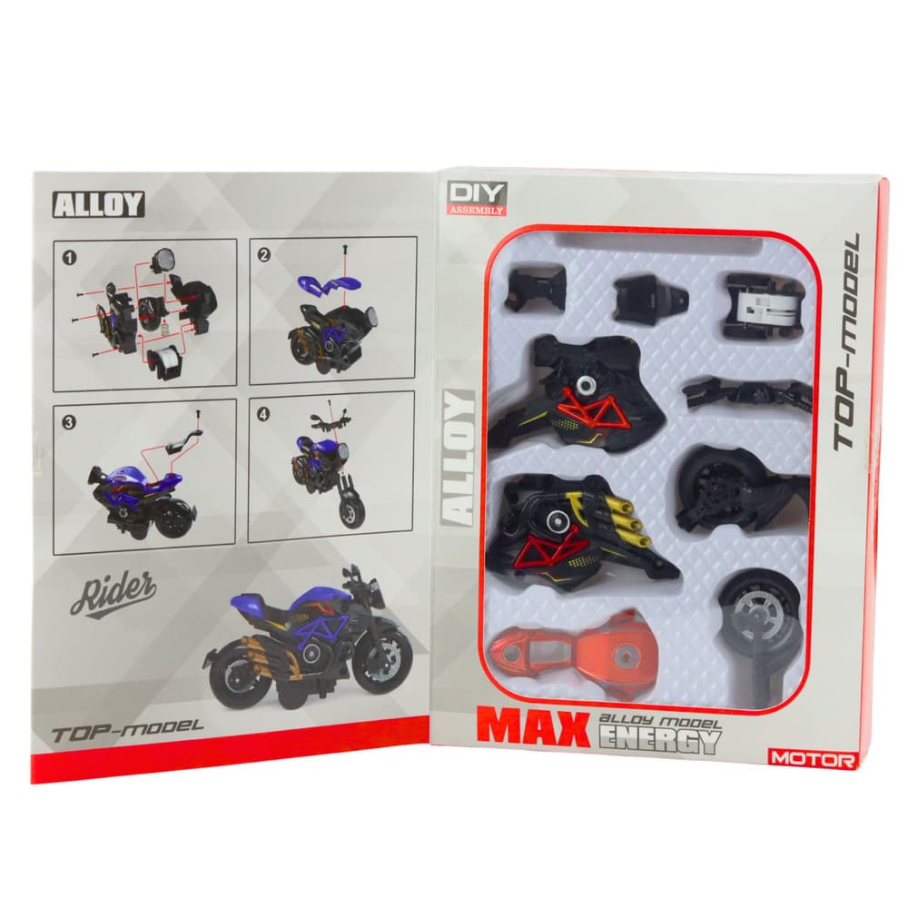 Motocikel za sestavljanje LEAN TOYS, kovinski, 1:14, DIY, črno-rdeč 3