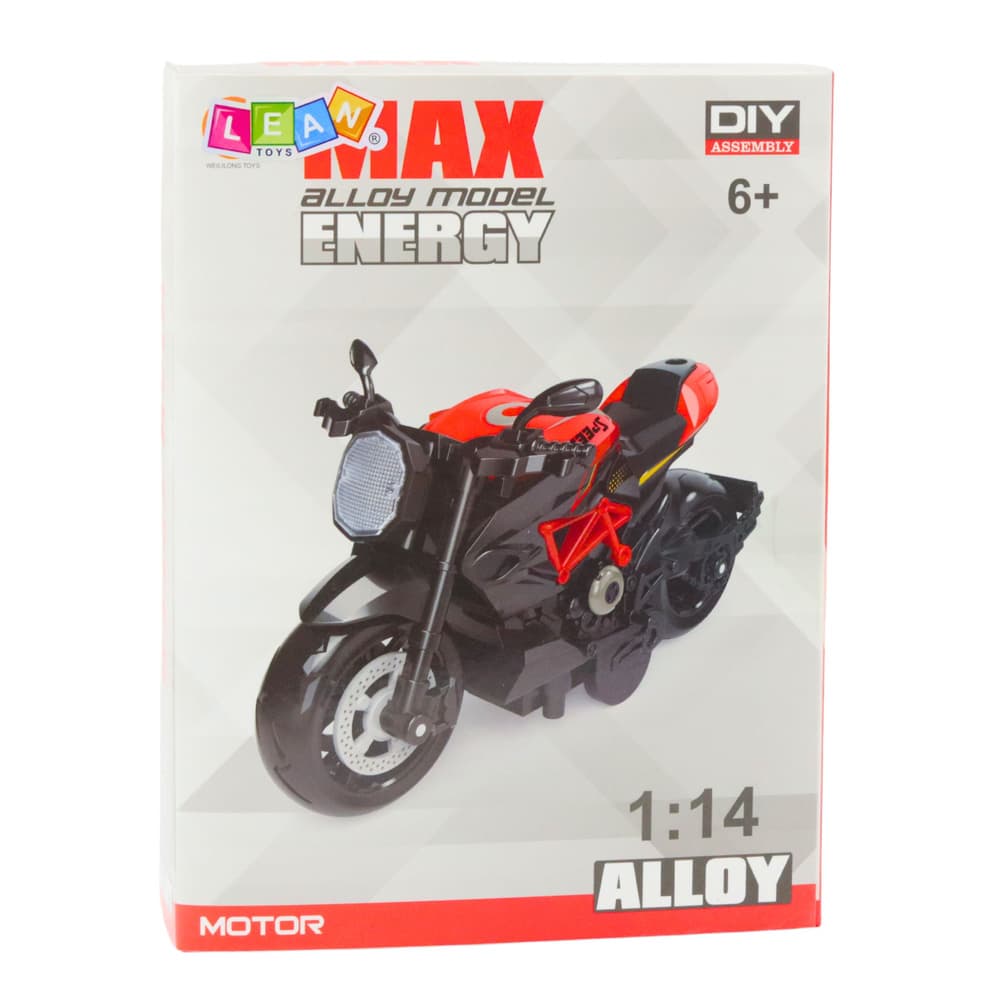 Motocikel za sestavljanje LEAN TOYS, kovinski, 1:14, DIY, črno-rdeč 4