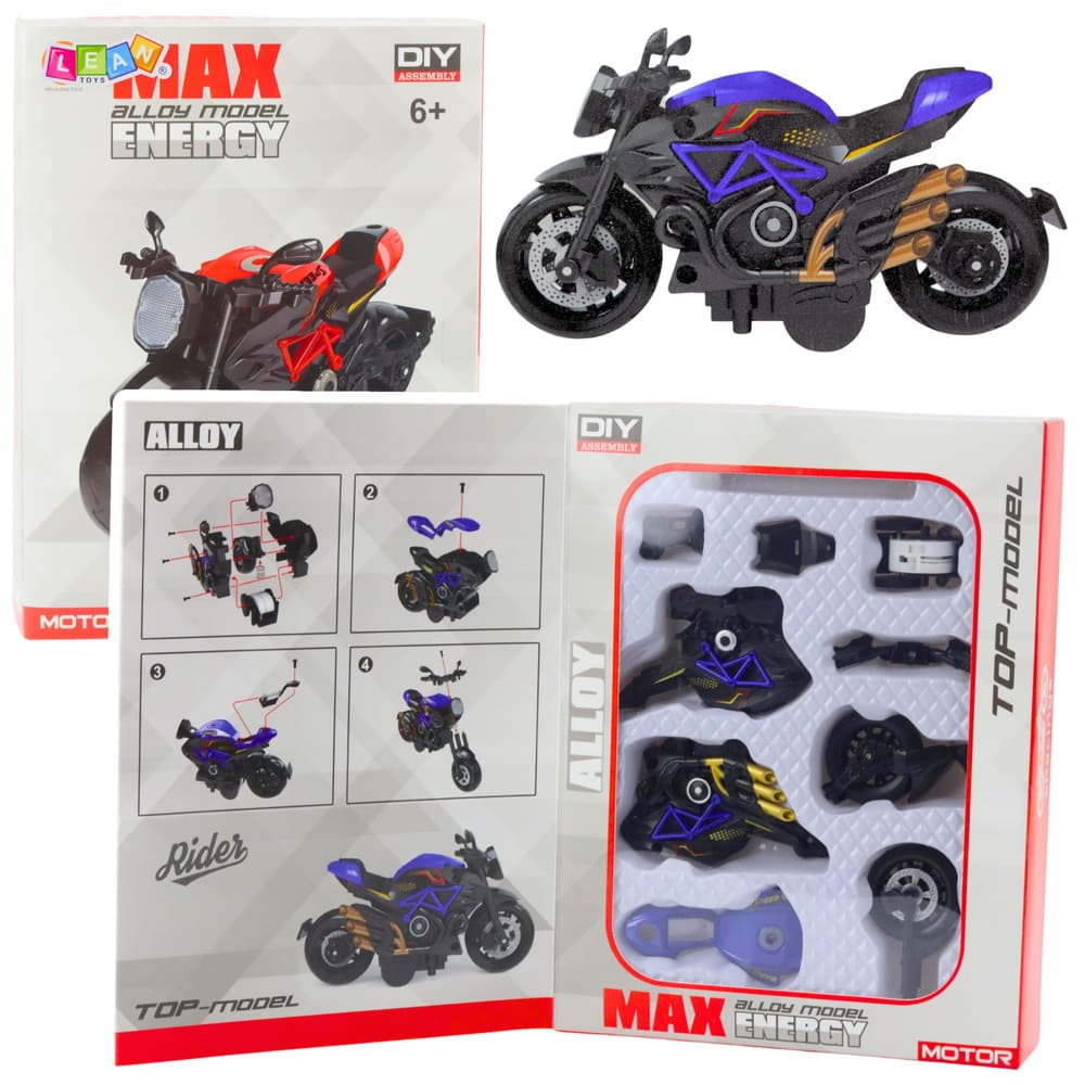 Motocikel za sestavljanje LEAN TOYS, kovinski, 1:14, DIY, črno-modri